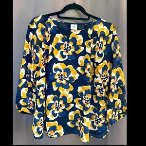 Cabi navy and gold floral blouse